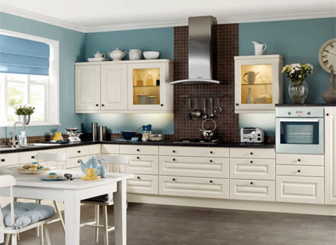 Kitchen Cabinet White Paint Colors
 kitchen backsplash with blue walls