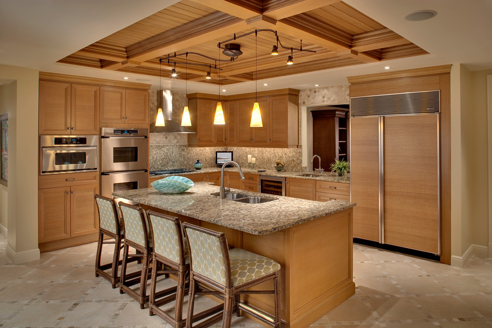 kitchens with decorative ceiling tiles in soffit area