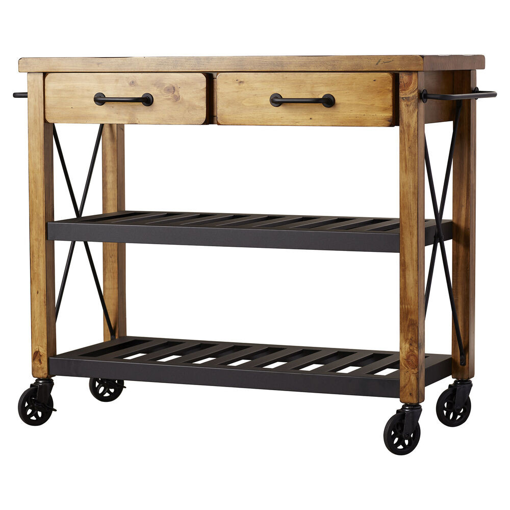 Kitchen Storage Carts
 Kitchen Cart Stainless Steel Top Rolling Island Rustic