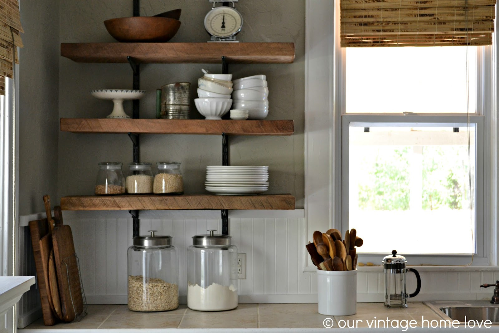 Kitchen Storage Shelf
 vintage home love Reclaimed Wood Kitchen Shelving Reveal