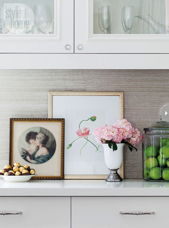 Kitchen Wallpaper Backsplash
 Gray Grasscloth Wallpaper Backsplash Transitional