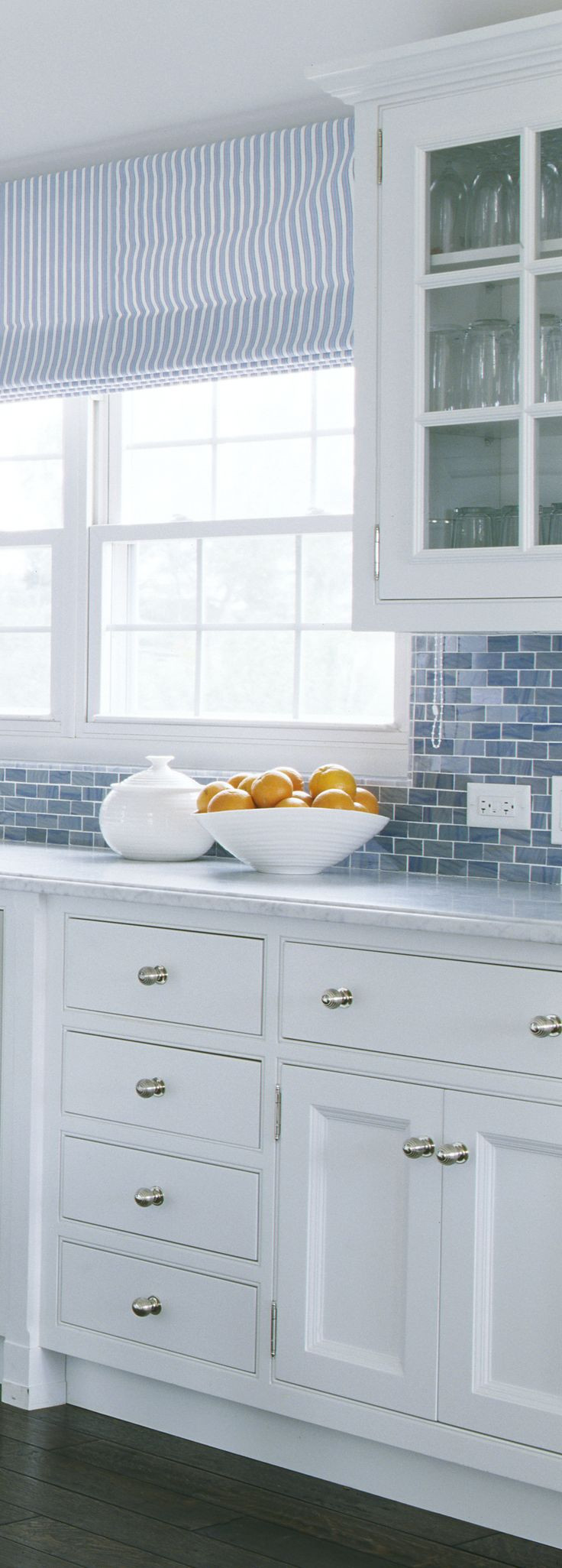 Kitchen White Backsplash
 Coastal Kitchen Hardware Check