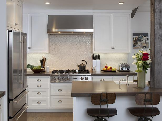 Kitchen White Backsplash
 Contemporary Kitchen With White Marble Backsplash