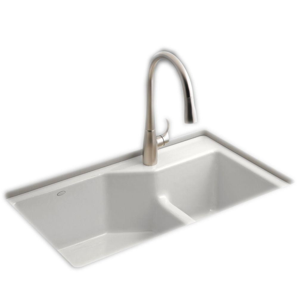 Kohler White Kitchen Sink
 KOHLER Indio Smart Divide Undermount Cast Iron 33 in 1