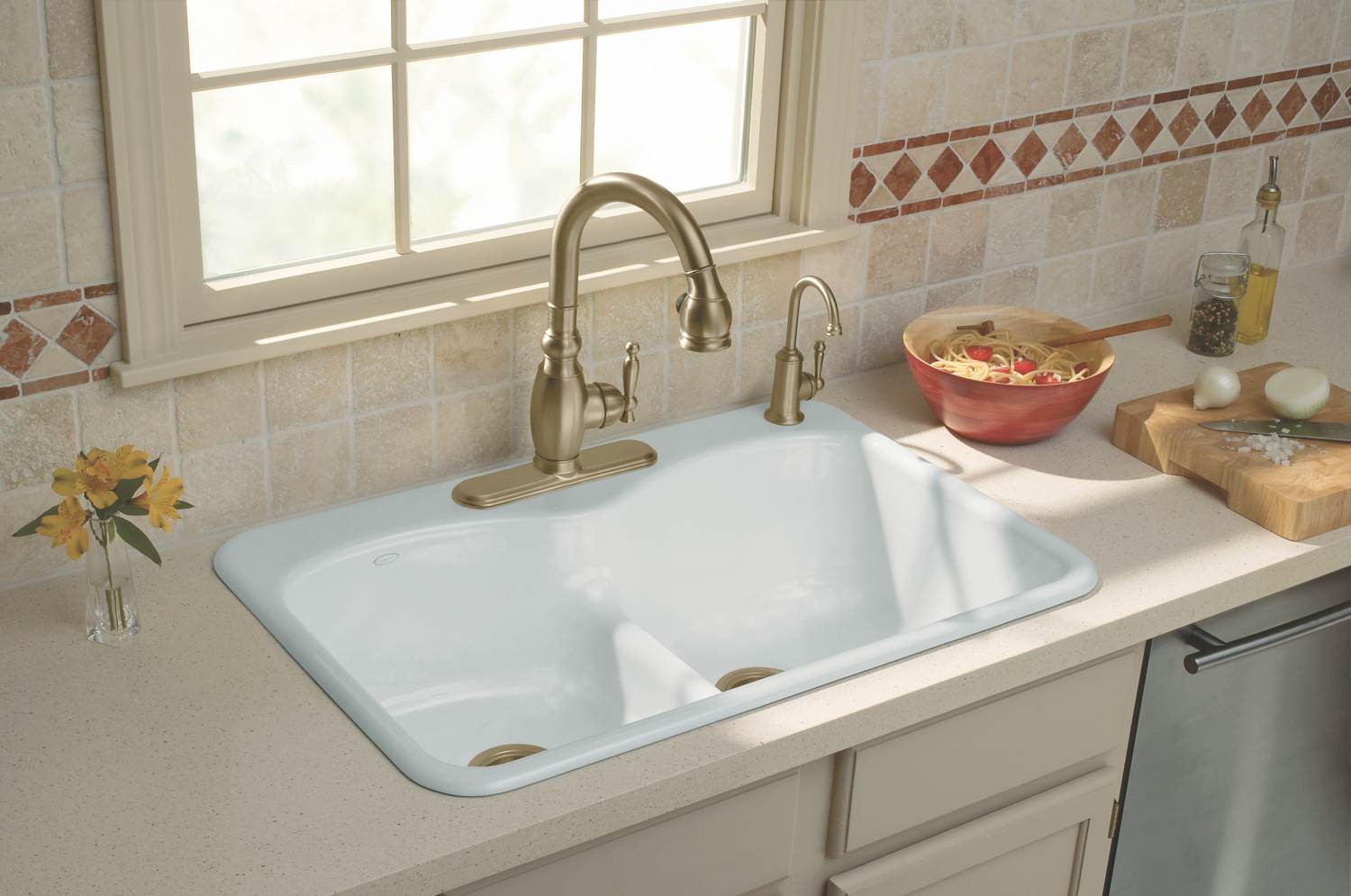 Kohler White Kitchen Sink
 KOHLER K 6626 4 0 Langlade Smart Divide Self Rimming