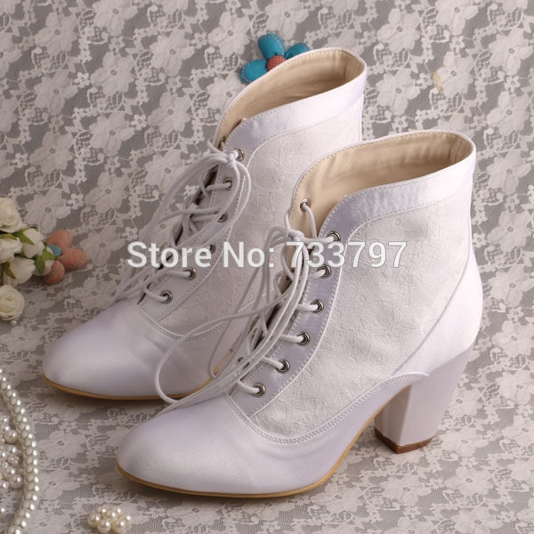 Lace Up Wedding Shoes
 Woman Chunky Heel Bridal Boots for La s Lace Wedding