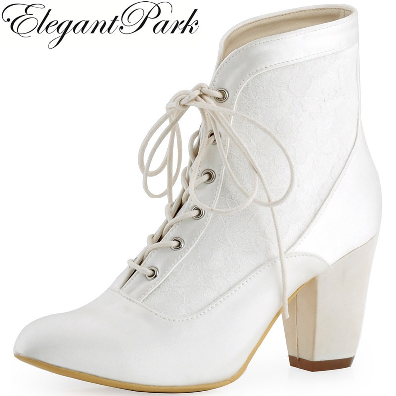 Lace Up Wedding Shoes
 Women s Winter Boots Bridal Wedding Shoes Chunky Heel