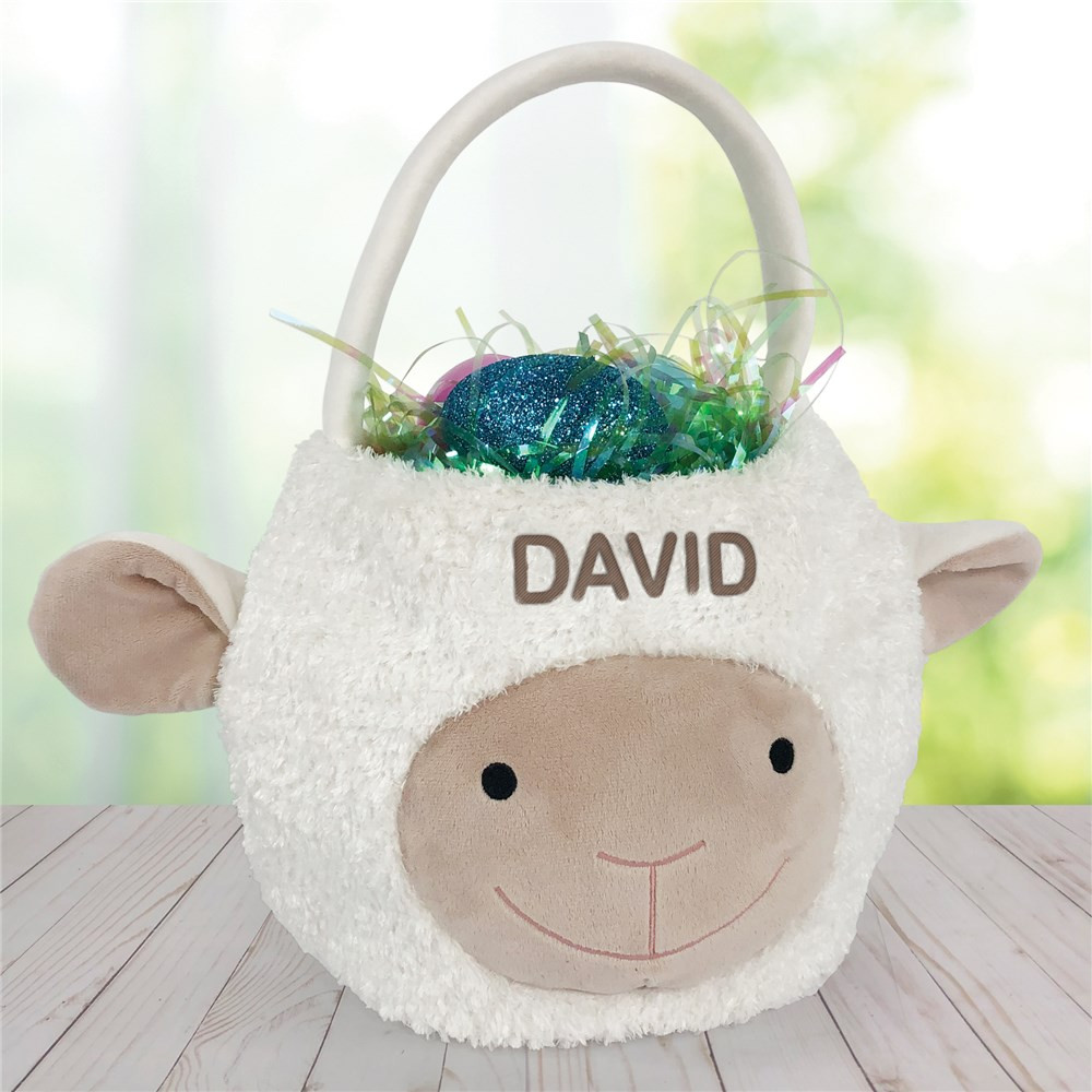 Lamb Easter Basket
 Embroidered Lamb Personalized Easter Basket