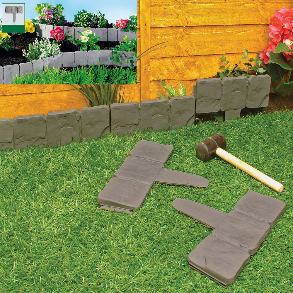 Landscape Fence Edging
 Garden Lawn Edging Cobble Stone Plastic Plant Border 8ft 2