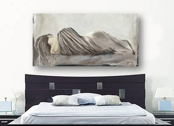 Large Bedroom Wall Art
 Greige netural LARGE wall art extra large Bedroom decor Canvas