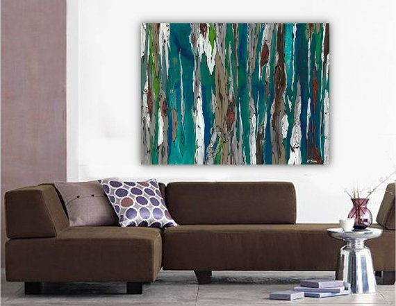 Large Bedroom Wall Art
 Extra LARGE Wall art ORIGINAL landscape painting blue teal