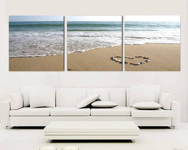 Large Bedroom Wall Art
 3 Piece Canvas Wall Art Sets Beach Painting Heart Stone