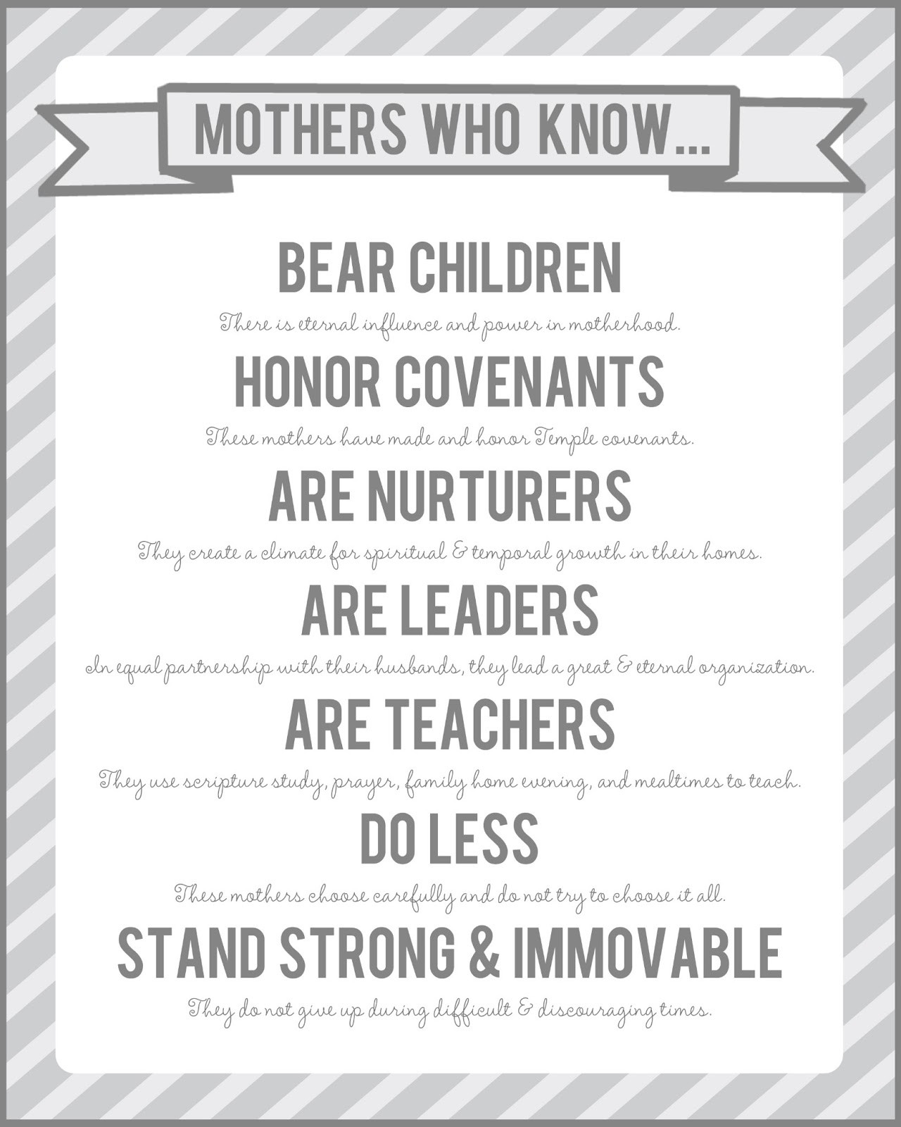 Lds Quotes About Motherhood
 A Year of FHE Mothers Who Know FREE 8x10" printable poster