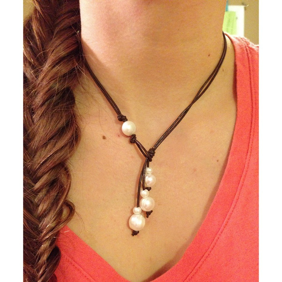 Leather Necklace With Pearl
 Freshwater Pearl Lariat Leather Necklace