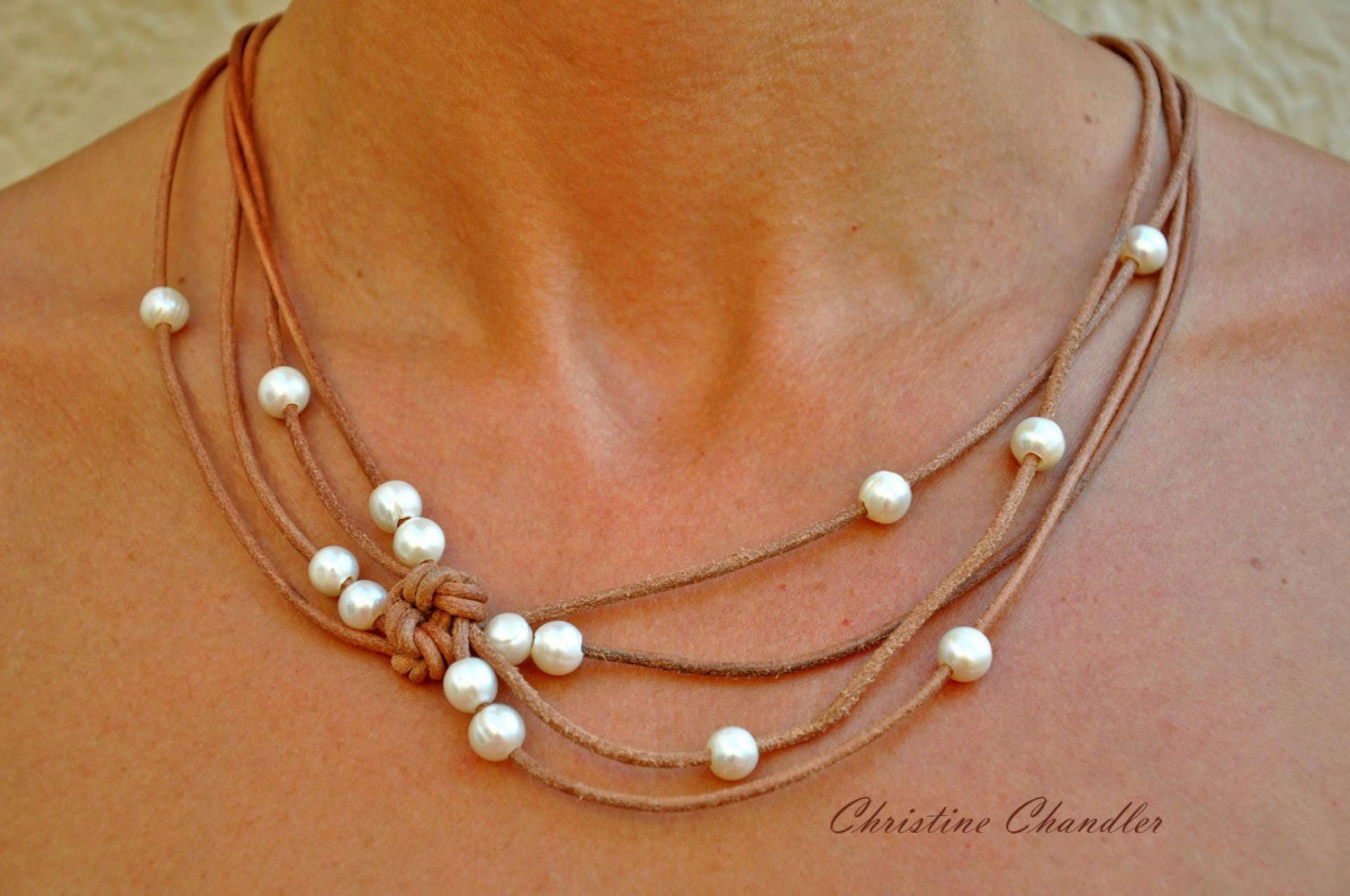 Leather Necklace With Pearl
 Pearl and Leather Jewelry Natural Reef Knot Necklace Pearl