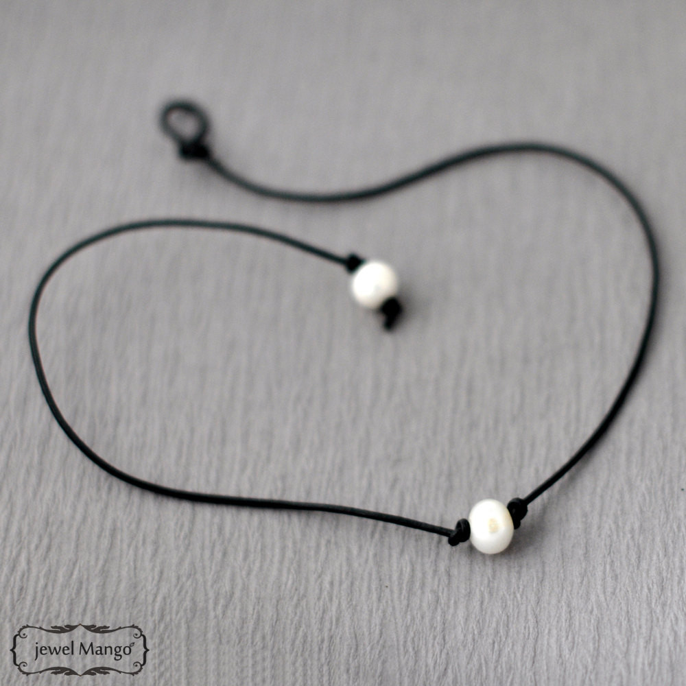 Leather Necklace With Pearl
 single pearl leather necklace pearl necklace black