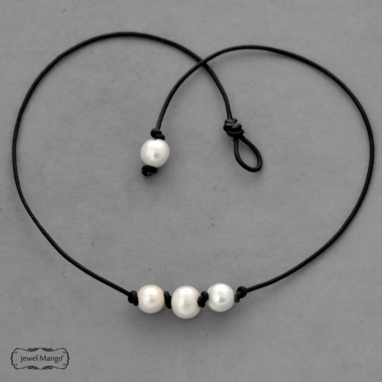 Leather Necklace With Pearl
 Triple pearl leather necklace pearl necklace black leather