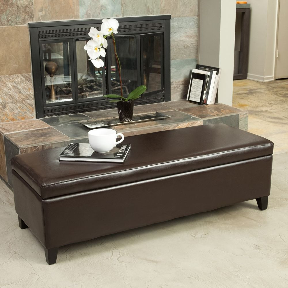 Leather Storage Ottoman Bench
 Living Room Furniture Brown Leather Storage Ottoman Bench