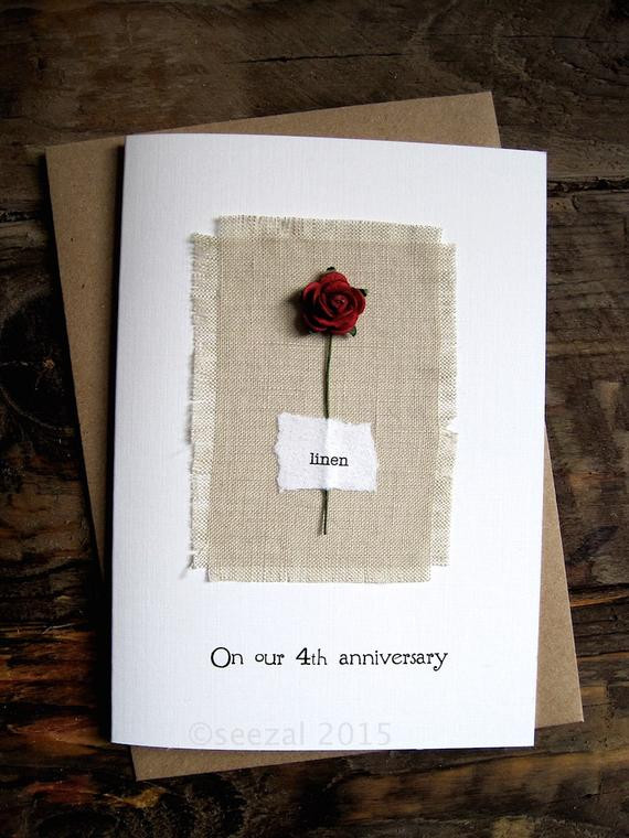 Linen Anniversary Gift Ideas For Him
 4th Anniversary Keepsake Card LINEN Natural Linen Fabric with