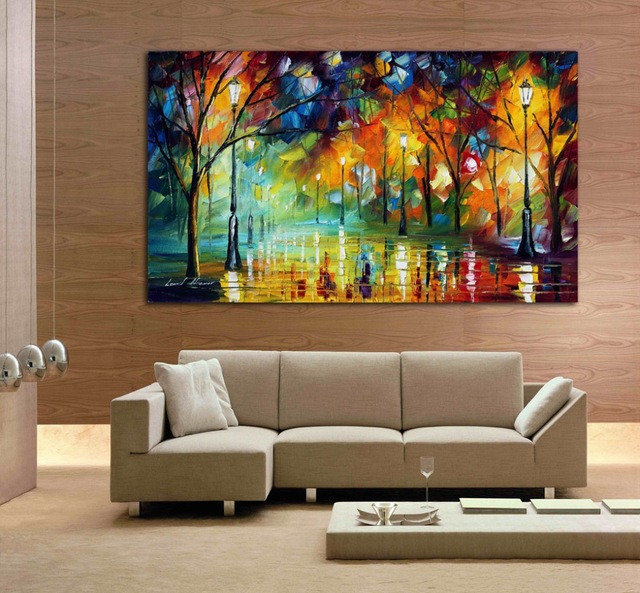 Living Room Paintings
 hand drawn city at night 3 knife painting modern