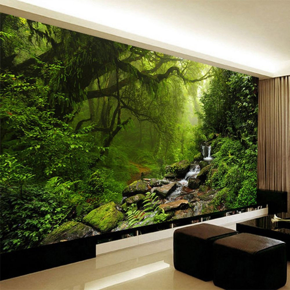Living Room Wall Murals
 Wallpaper 3D Stereo Virgin Forest Nature Landscape