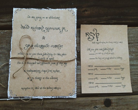 Lord Of The Rings Wedding Invitations
 Lord of the Rings Wedding Invitations with ivory burlap