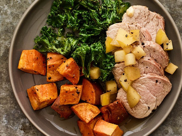 Low Calorie Pork Tenderloin Recipes
 Roasted Pork Loin With Apple Jus and Sweet Potato Recipe