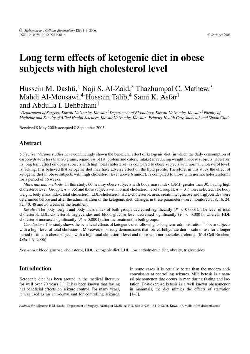 Low Cholesterol Keto Diet
 PDF Long Term Effects of Ketogenic Diet in Obese