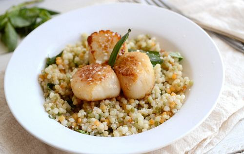 Low Fat Scallop Recipes
 Scallops with tri color couscous The Realistic