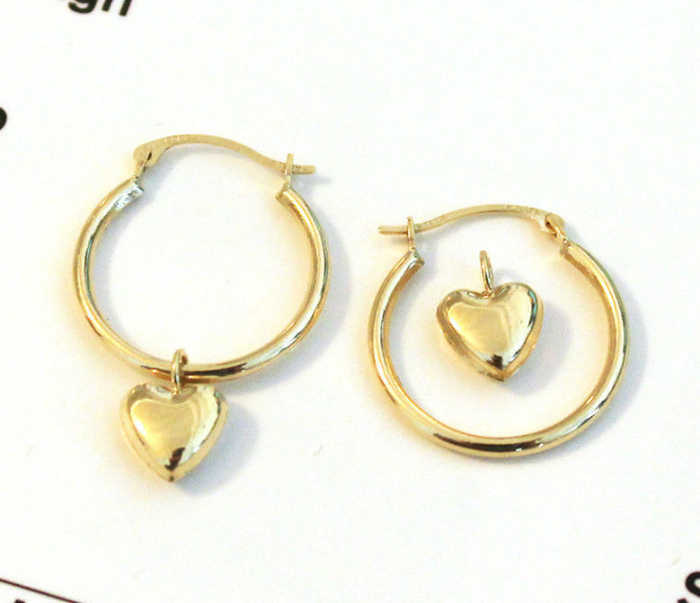 Macy's 14k Gold Earrings
 14k Yellow Gold Hoop Earrings with Heart Charm