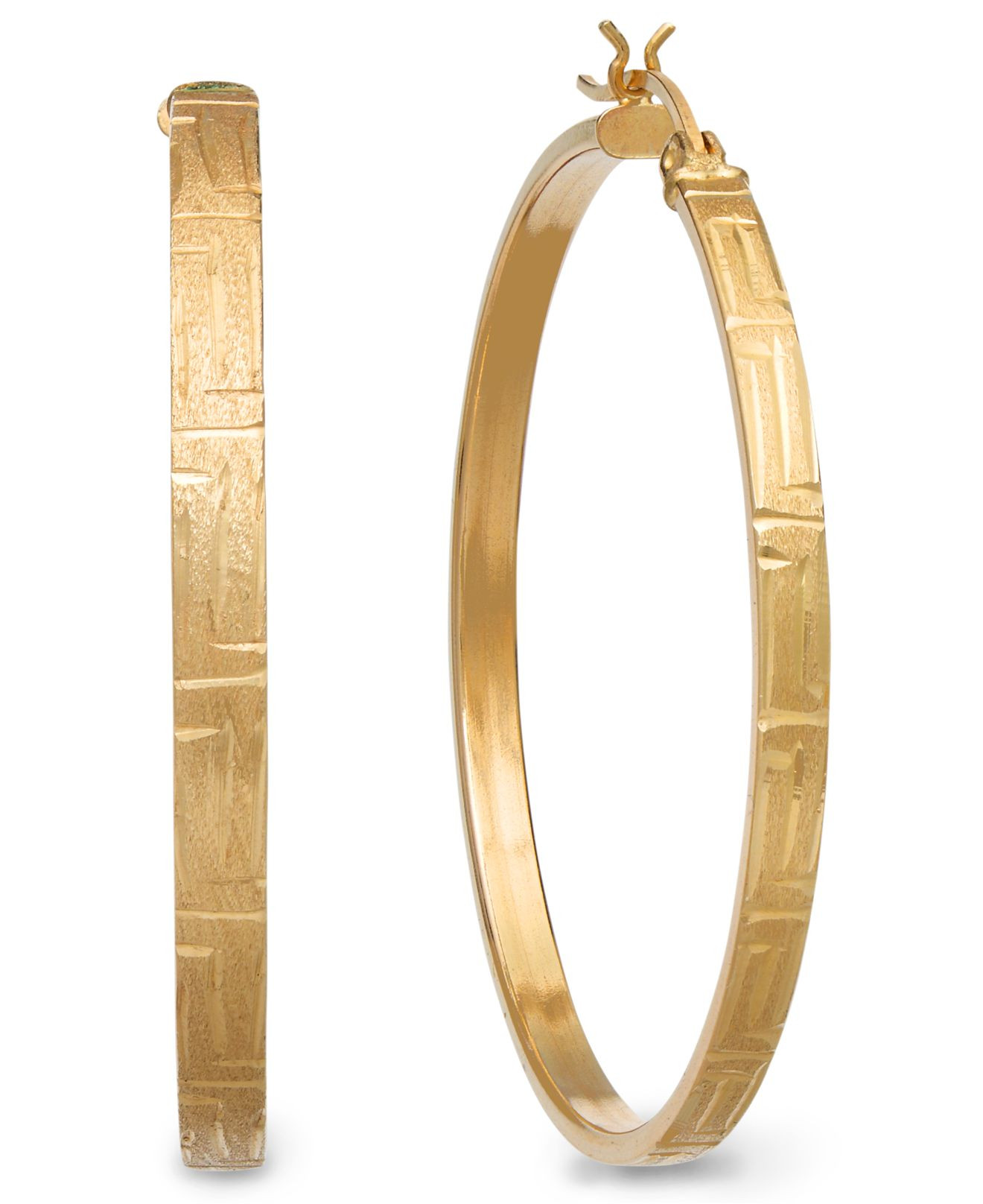 Macy's 14k Gold Earrings
 Macy s 14k Gold Diamond cut Satin Hoop Earrings in
