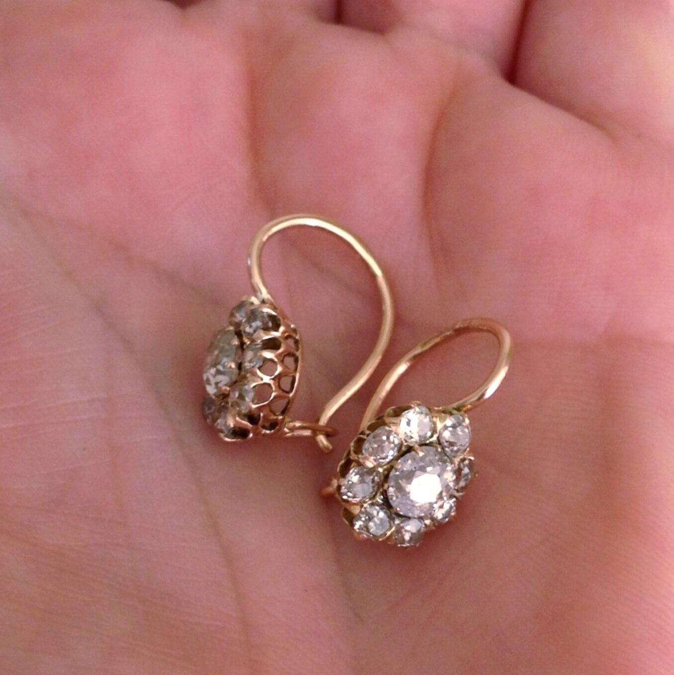Macy's Diamond Earrings Sale
 Antique Russian Diamond Cluster 1 65 CT 14K Gold Victorian