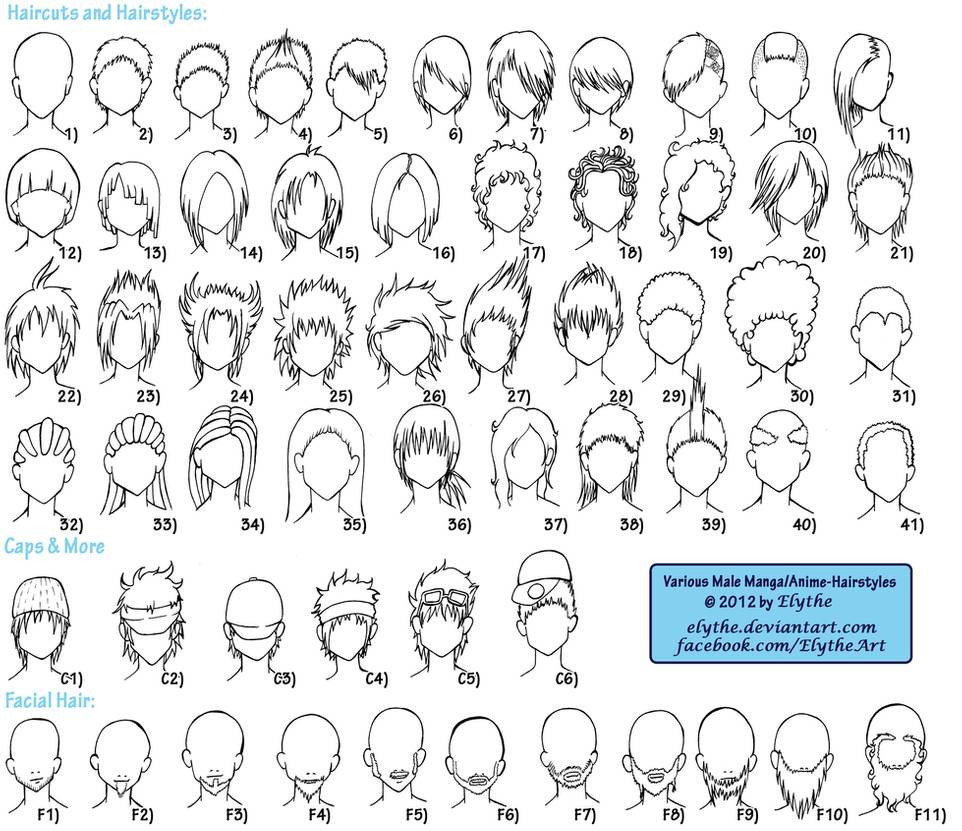 Male Anime Hairstyles
 Various Male Anime Manga Hairstyles by Elythe on DeviantArt