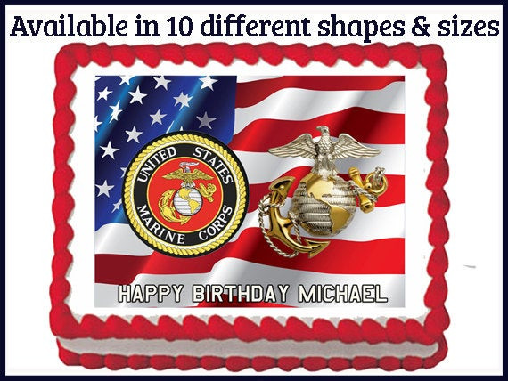 Marine Corps Birthday Cake
 US Marine Corps Edible Birthday Party Cake or cupcake Toppers