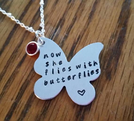 Memorial Gift Ideas For Loss Of Mother
 Items similar to now she flies with butterflies necklace
