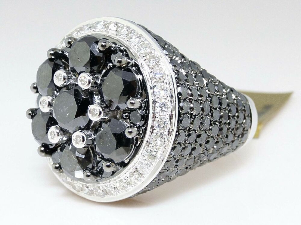 Mens Black Diamond Rings
 New Mens White Gold Black Diamond Solitaire Ring Pinky