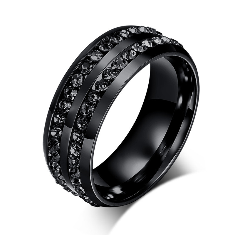 Mens Black Diamond Rings
 New Fashion Men Rings Black Crystyal Rings Stainless Steel