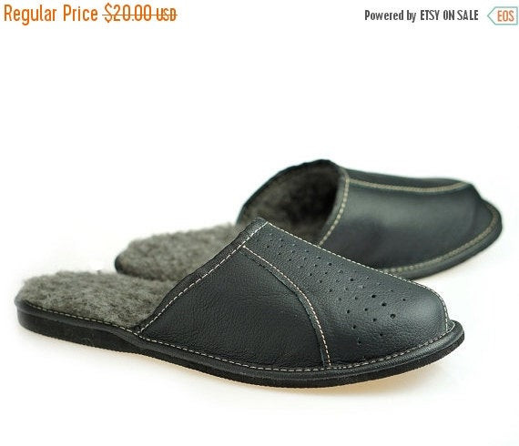 Mens Leather Bedroom Slippers
 ON SALE MENS Leather slippers wool by TrendingSlippers
