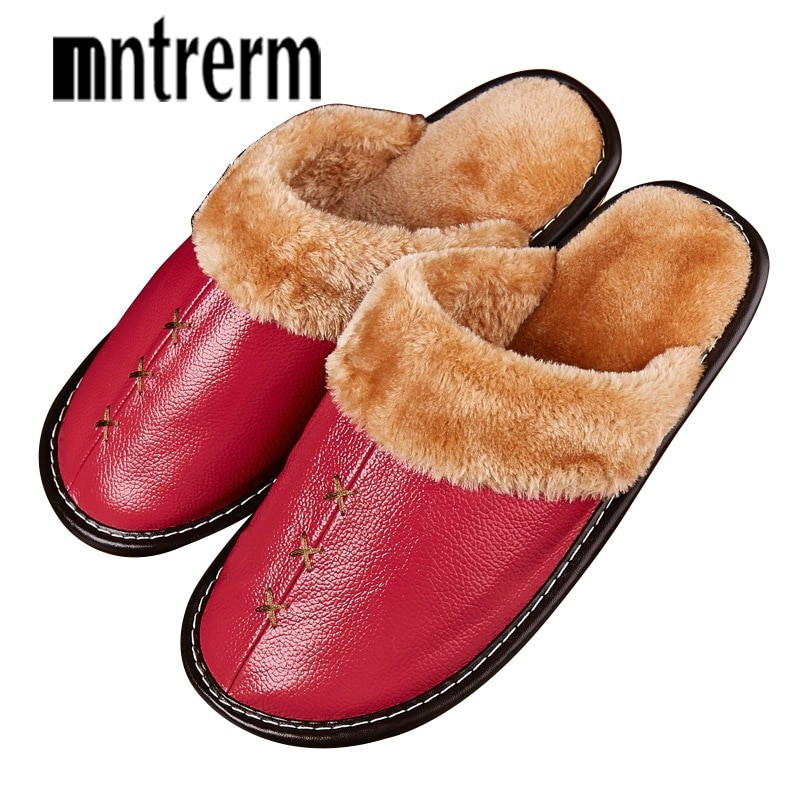 Mens Leather Bedroom Slippers
 Mntrerm 2018 Winter Women Warm Plush Indoor Floor Genuine