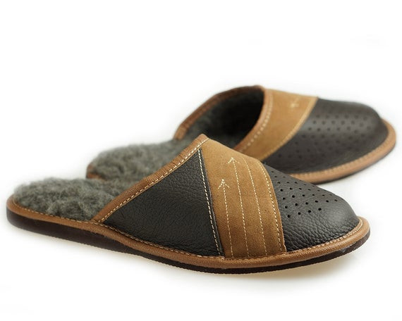 Mens Leather Bedroom Slippers
 Items similar to MENS LEATHER slippers wool slippers