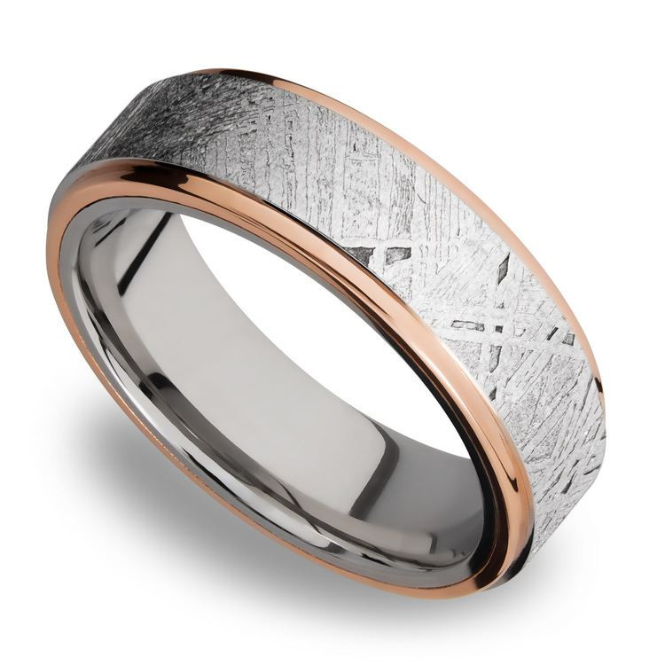 Mens Meteorite Wedding Band
 14K Rose Gold Inlays Men s Wedding Ring with Meteorite in