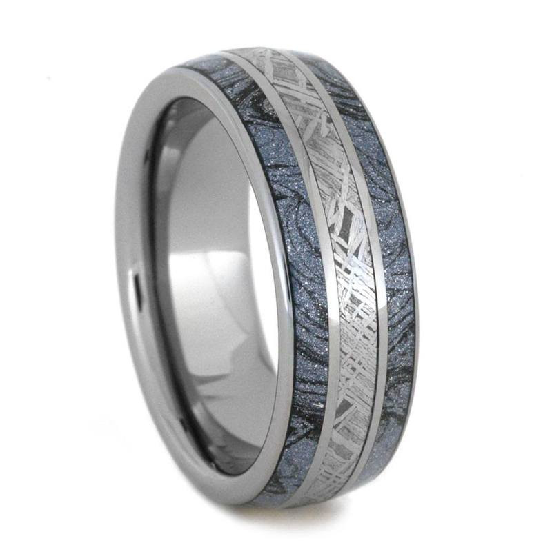 Mens Meteorite Wedding Band
 Tungsten Ring With Cobaltium posite Mokume & Meteorite