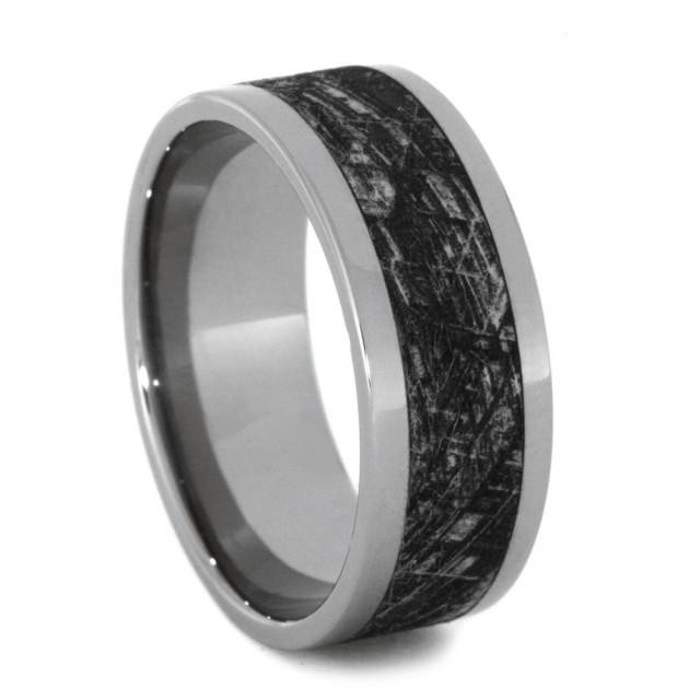 Mens Meteorite Wedding Band
 Mimetic Meteorite Wedding Band Engraved Titanium Ring