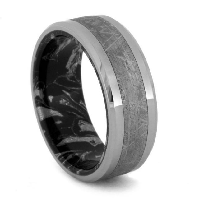 Mens Meteorite Wedding Band
 Mokume Gane Ring With Titanium Edges And Gibeon Meteorite