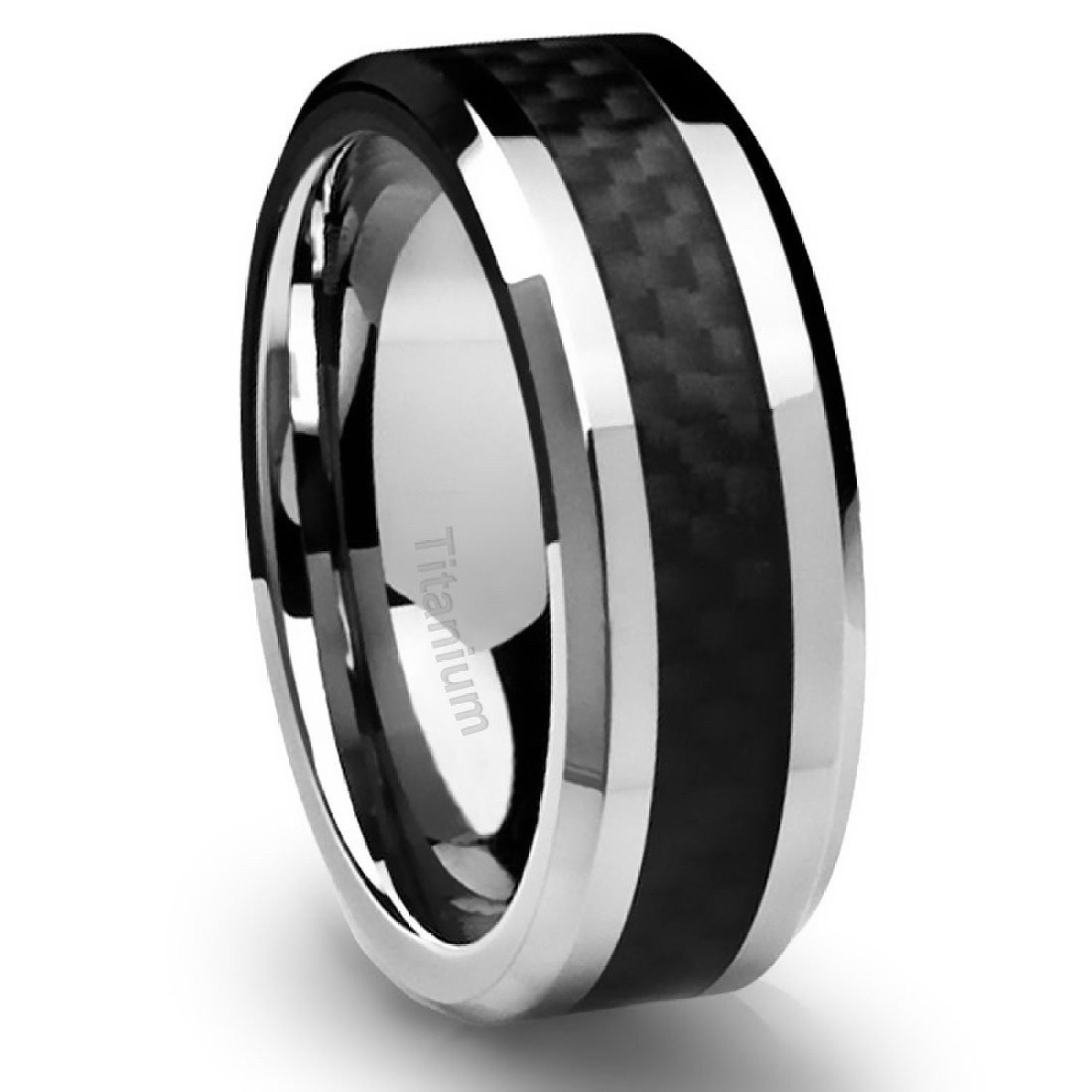 Mens Wedding Rings
 Men s Titanium Ring Wedding Band Black Carbon Fiber 8mm