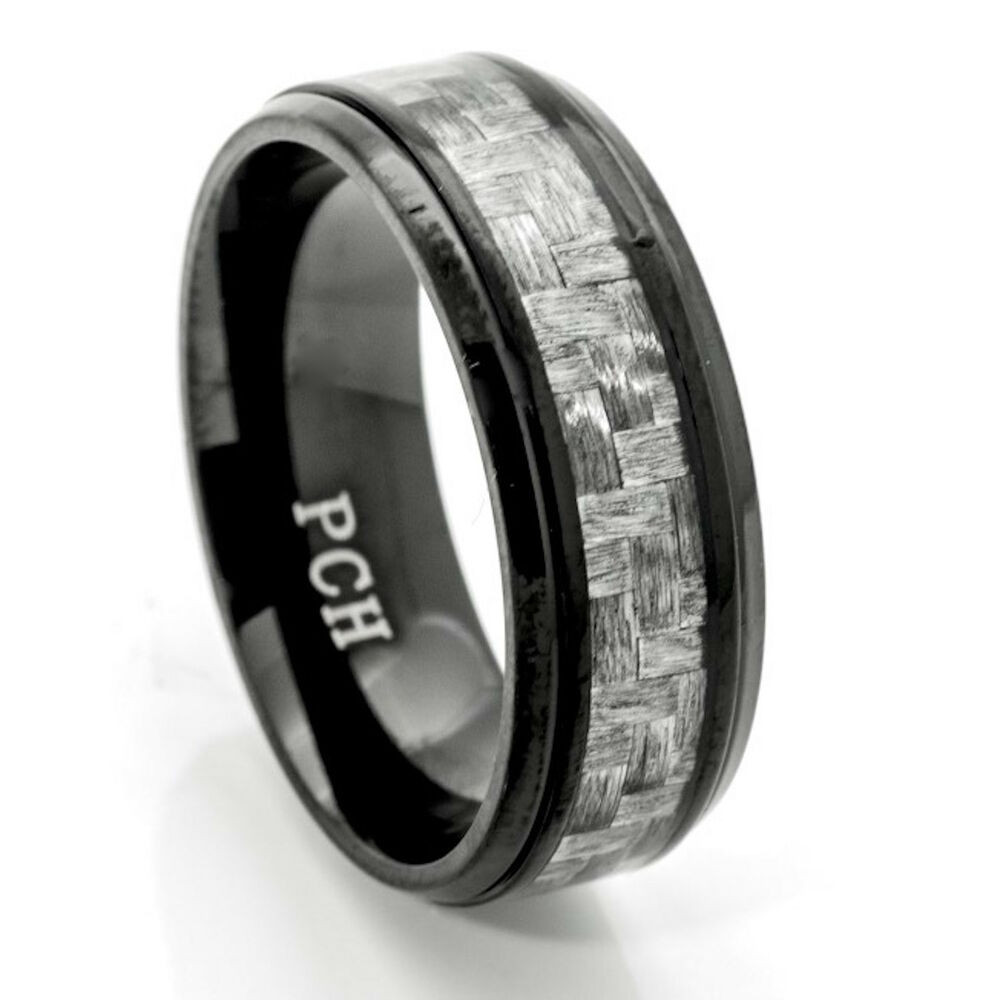 Mens Wedding Rings
 Black Titanium Men s Wedding Band Ring 8MM Gray Carbon