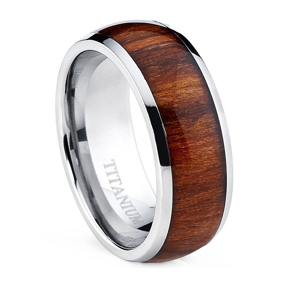Mens Wedding Rings
 Oliveti Men s Dome Titanium Ring with Real Santos Rosewood