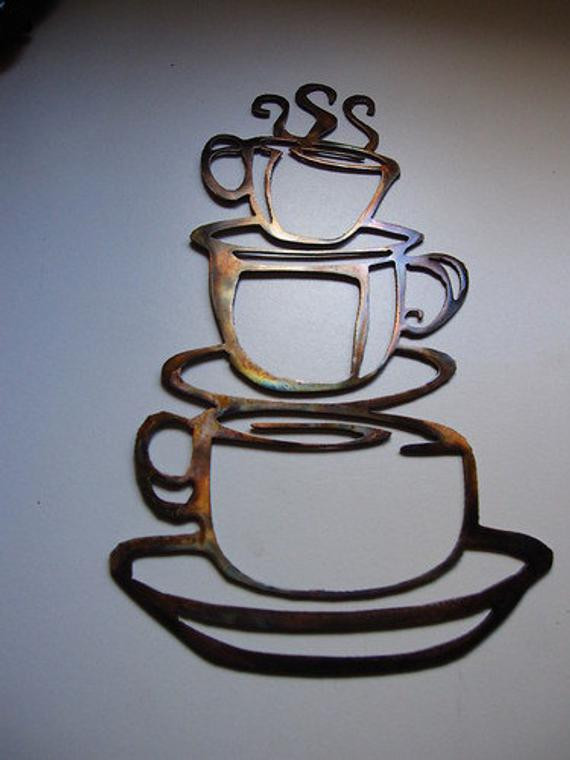 Metal Wall Art Kitchen
 COFFEE CUPS Kitchen Home Decor Metal Wall by