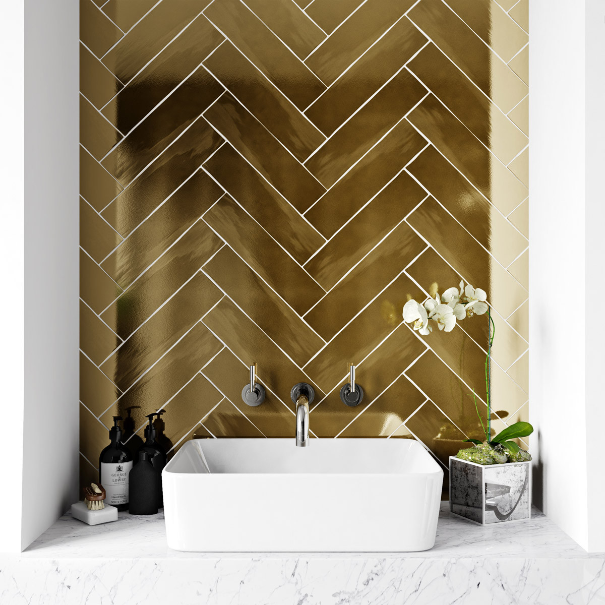 Metallic Tiles Bathroom
 British Ceramic Tile Metallic gold wall tile 75mm x 300mm