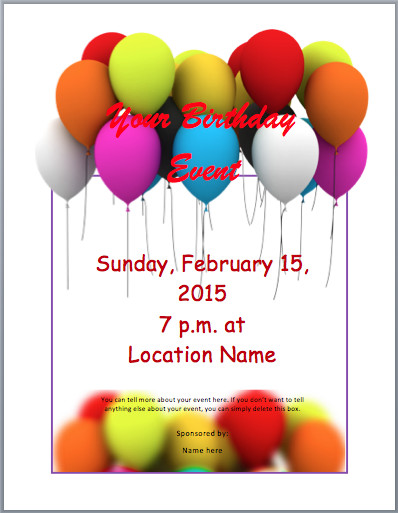 Microsoft Word Birthday Invitation Template
 Birthday Party Invitation Flyer Templates 3 Printable